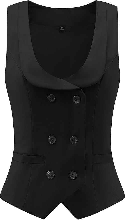 Foucome Suit Vest for Women Double Breasted Waistcoat Vest Dressy Lapel Collar Womens Vest Top | Amazon (US)