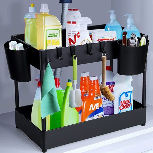 Fabulas Under Sink Organizers, 2 Tier Bathroom Sink Organizer Under Cabinet Organizer with 6 Hook... | Walmart (US)