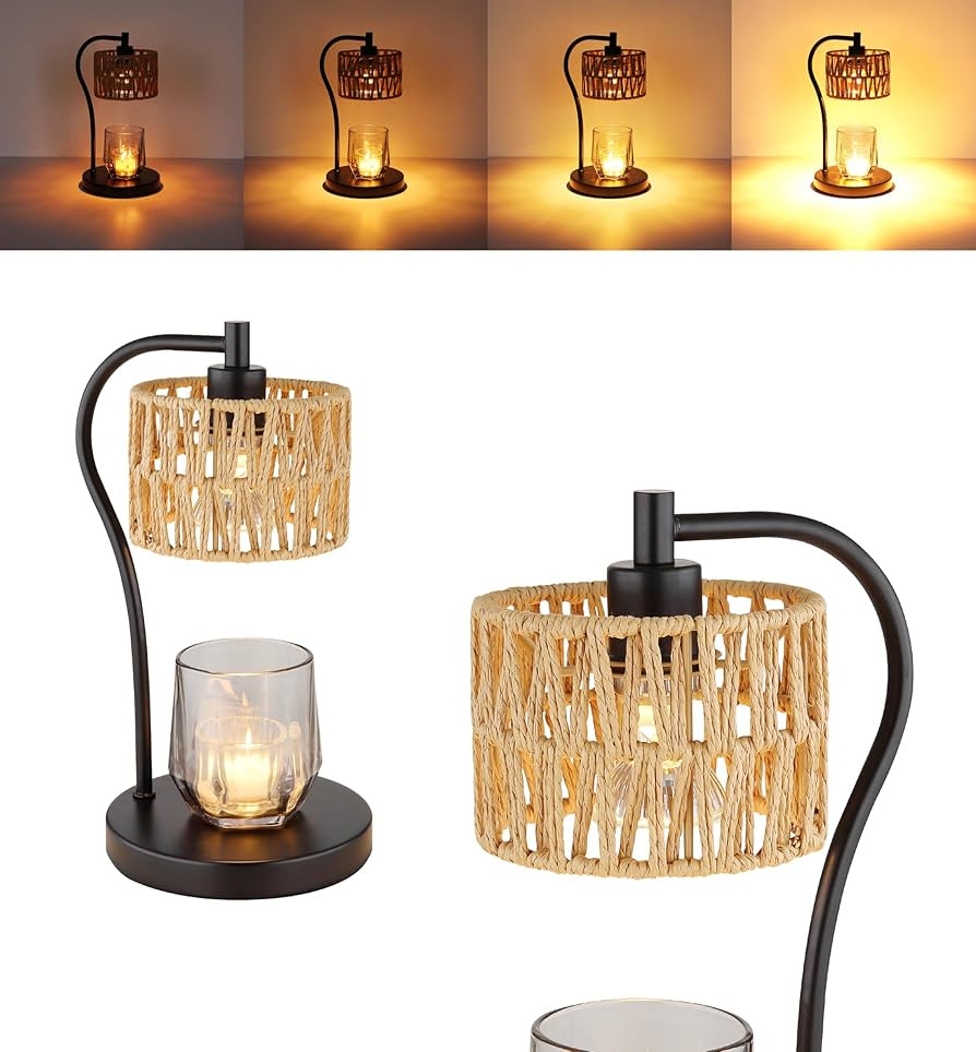 Rattan Candle Warmer Lamp,Dimmerable Candle Warmer with 2 * 50W Bulbs,Adjustable Beightness Night... | Amazon (US)
