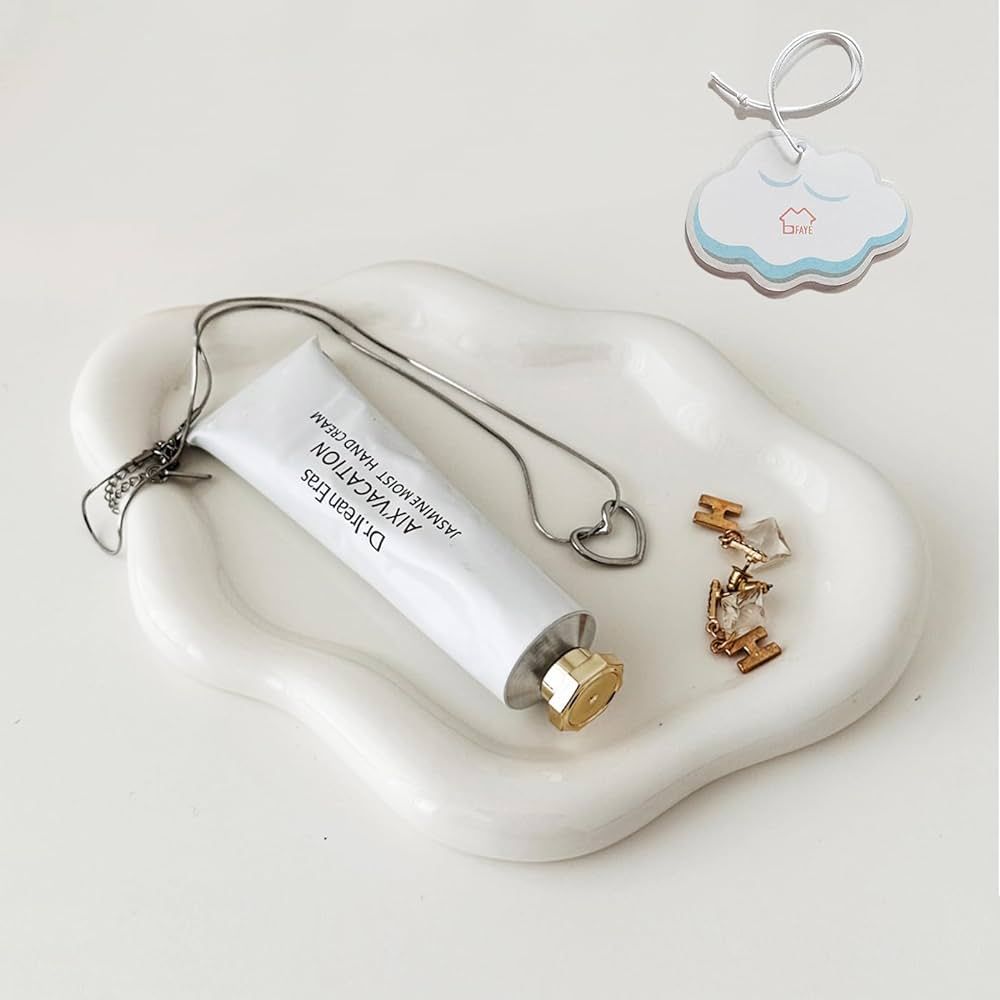 MDFAYE Jewelry Dish Trinket Tray for Women, Ring Dish Holder, Unique Cloud Shape Ceramic Plate Cu... | Amazon (US)