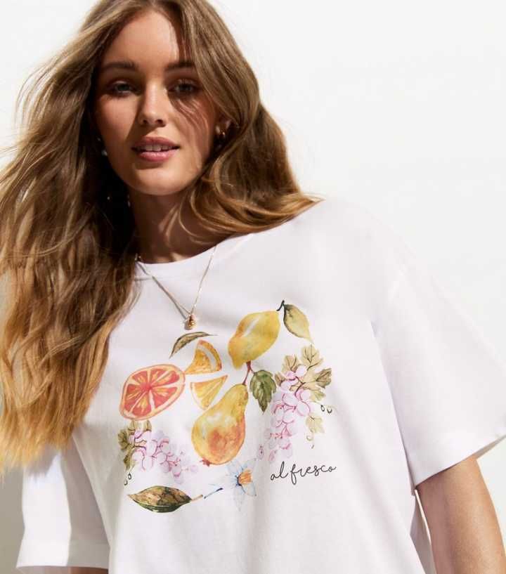 White Fruit Graphic-Print Cotton T-Shirt 
						
						Add to Saved Items
						Remove from Saved... | New Look (UK)