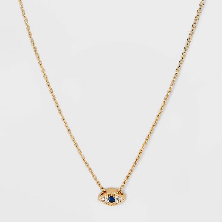 14K Gold Dipped Cubic Zirconia Evil Eye Slider Pendant Necklace - Gold | Target