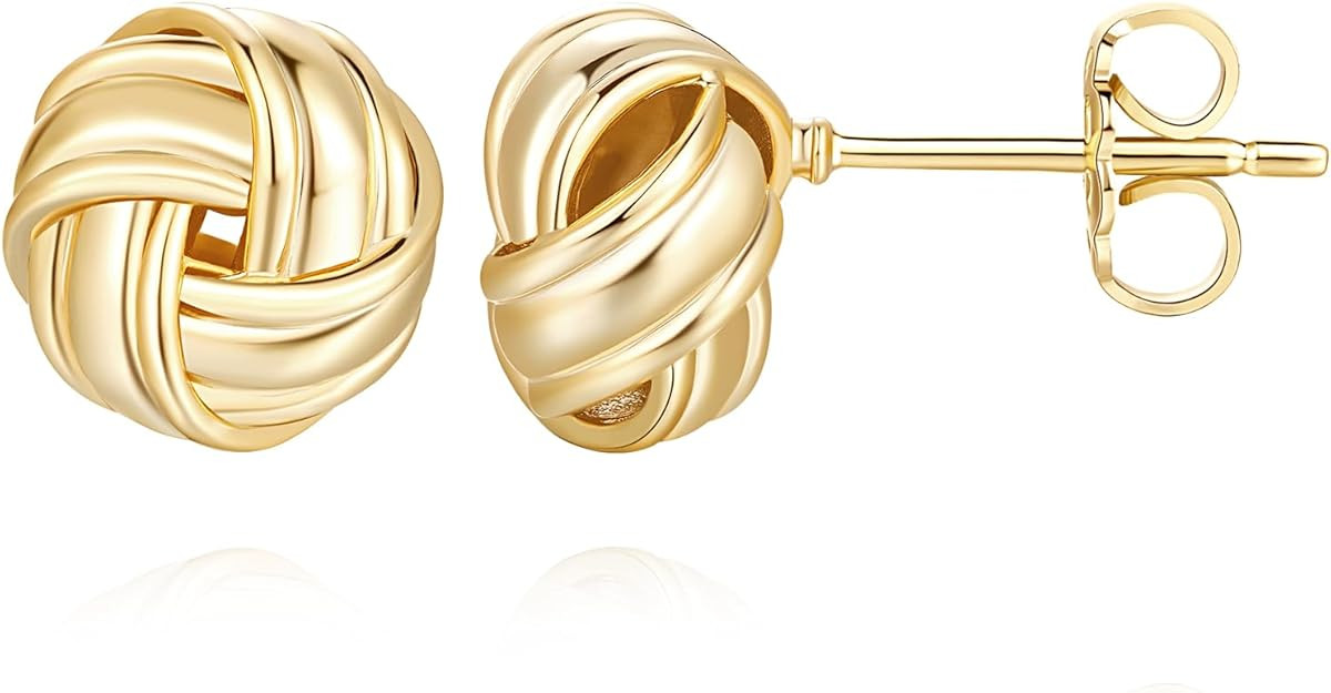 14K Gold Stud Earrings for Womens Stud Earrings Small Round Knot Earrings Studs Twisted Hypoaller... | Amazon (US)