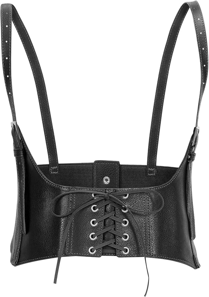 JASGOOD Women Faux Leather Corset Waist Belt Elastic Wide Underbust Corset Lace-up Steampunk Wasp... | Amazon (US)