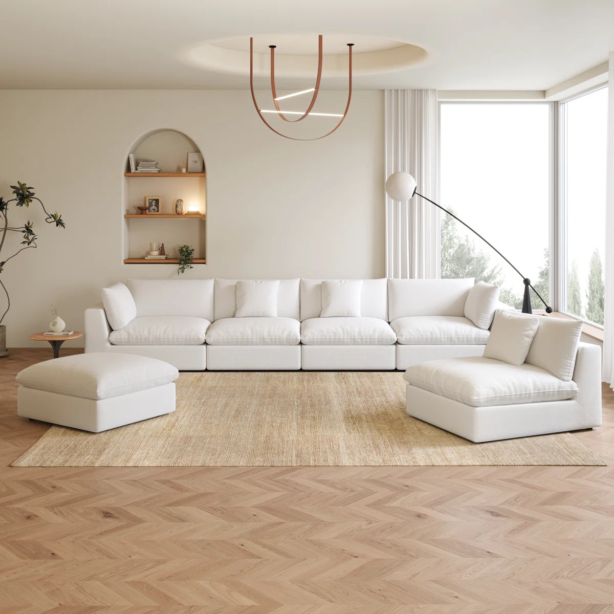 156.7‘’ Oversized U Shaped 6 Piece Modular Cloud Sectional Sofa with Ottoman | Wayfair North America