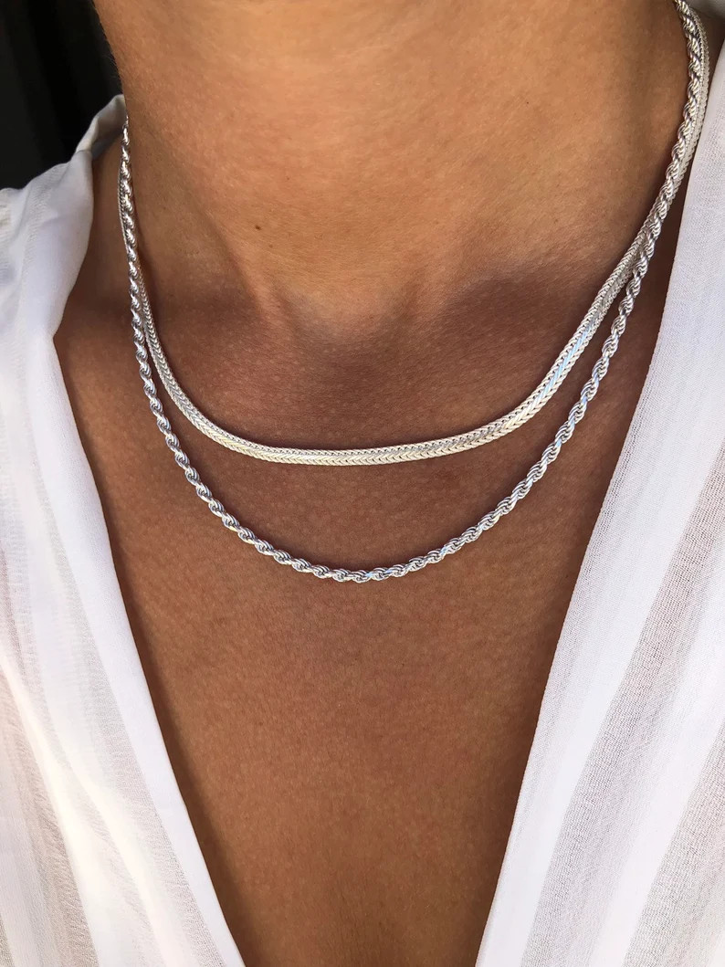 Silver Necklace Silver Chain Necklace Layering Necklace - Etsy | Etsy (US)