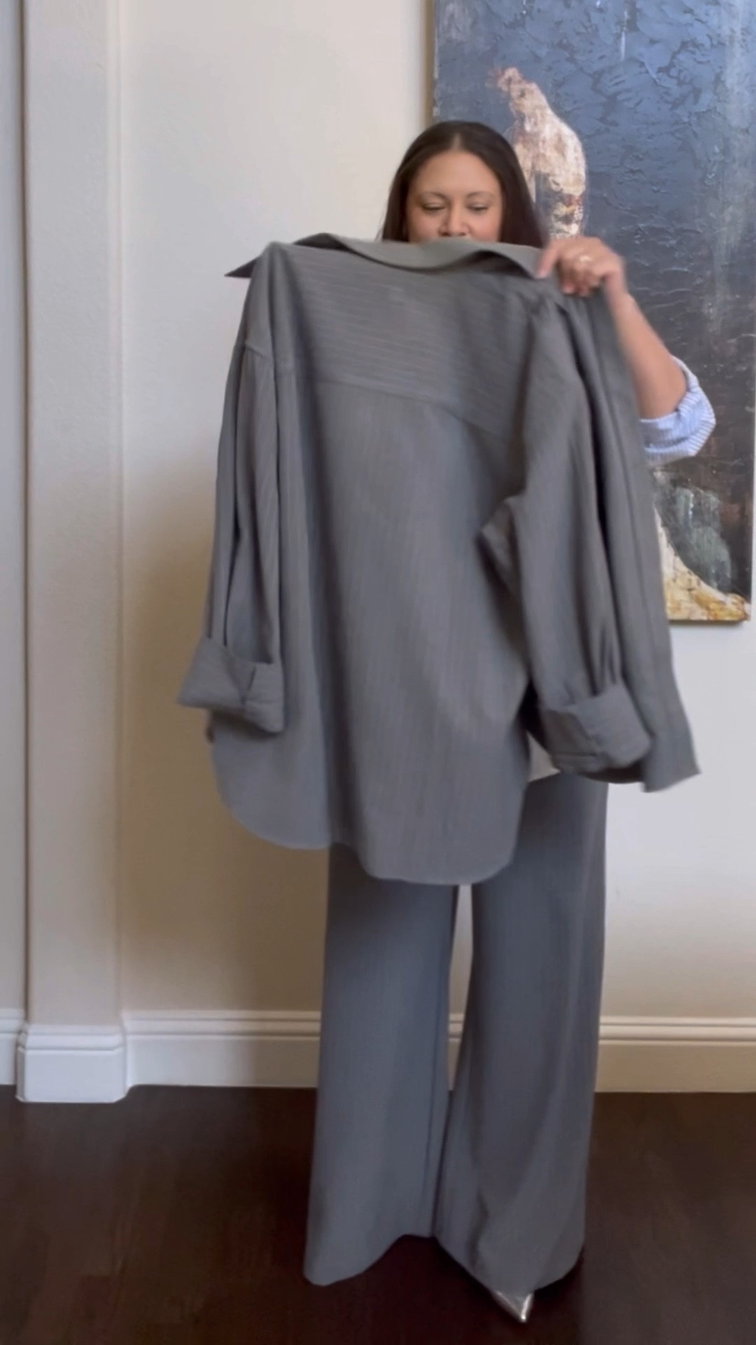 Casual, comfy, chic. Suiting separates on sale! Shirt jacket - large, oversized striped button down - XL, pull on trousers - large, silver pumps - sz 8.

#LTKCyberWeek #LTKWorkwear #LTKMidsize