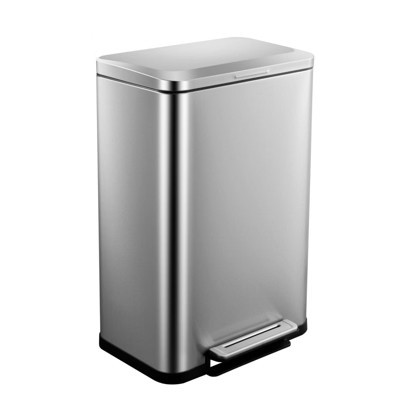 13.2 Gallon 50 Liter Rectangular Stainless Steel Trash Can, Step On Pedal, Soft Close Lid, Removable Inner Bucket, Silver for Kitchen Indoor Use | Target