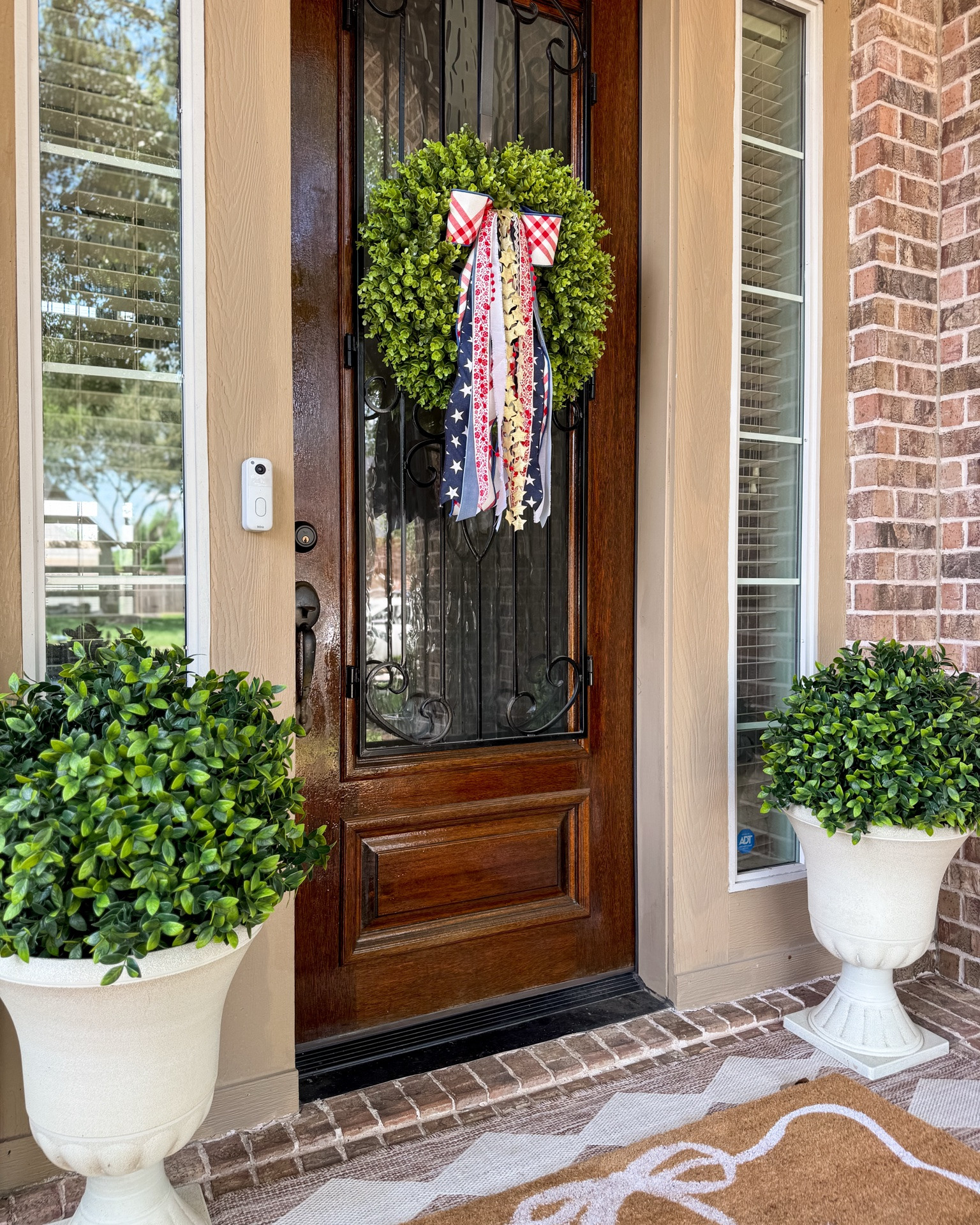 Americana front porch. Americana home decor. Memorial Day front porch, 4th of July, Americana summer. Americana wreath bow

#LTKSeasonal #LTKHome