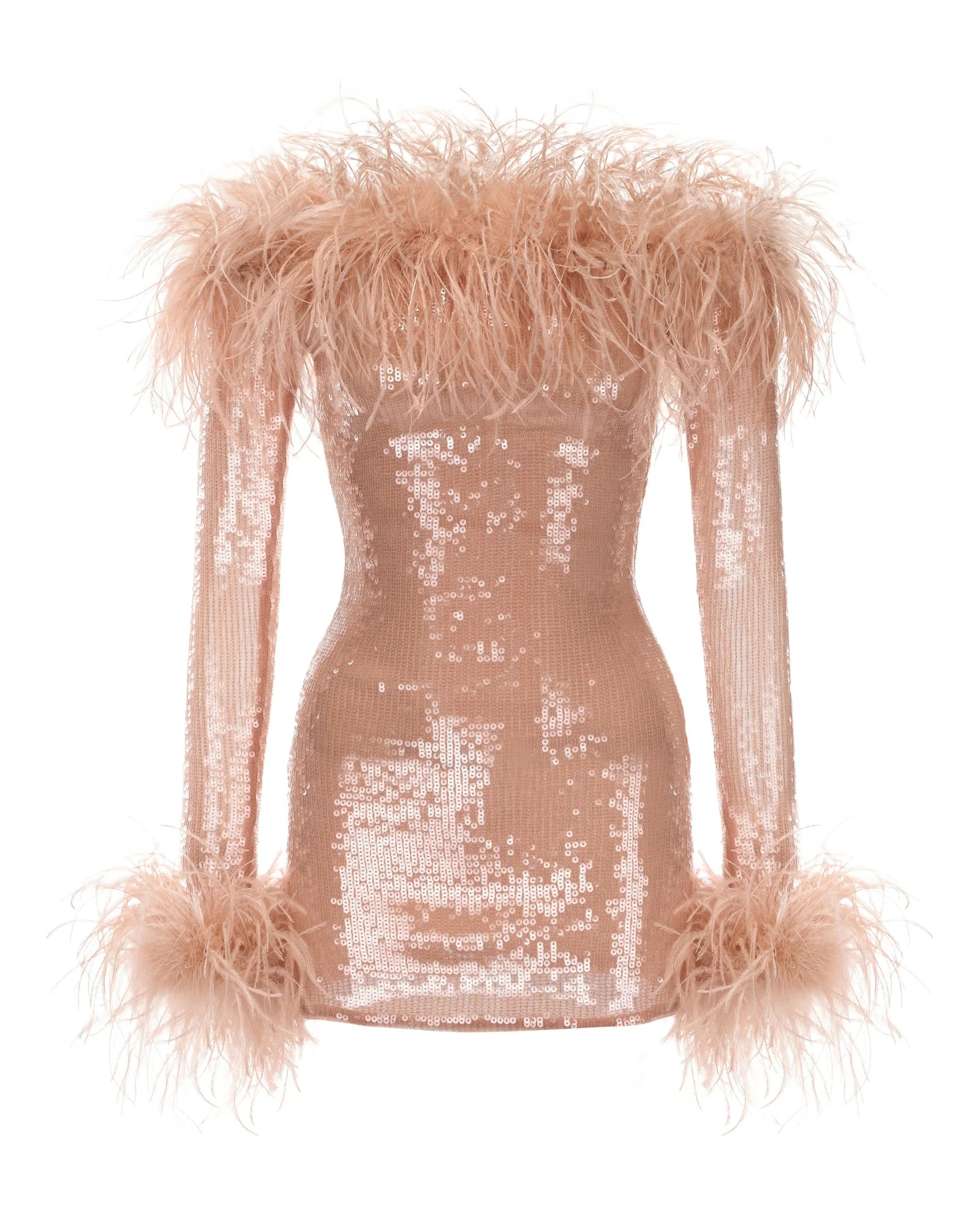 Ariella Sequin Mini Dress | Off-the-Shoulder Feather Party Dress | Nana Jacqueline