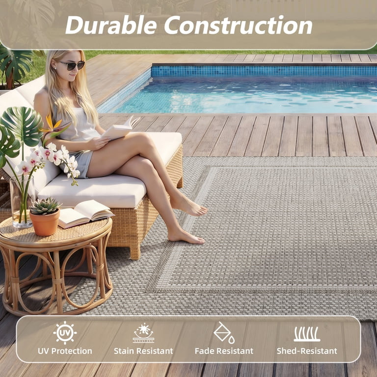 SIXHOME Outdoor Rugs 4'x6' Patio Rug Modern Bordered Indoor Outdoor Rugs Polypropylene Washable N... | Walmart (US)