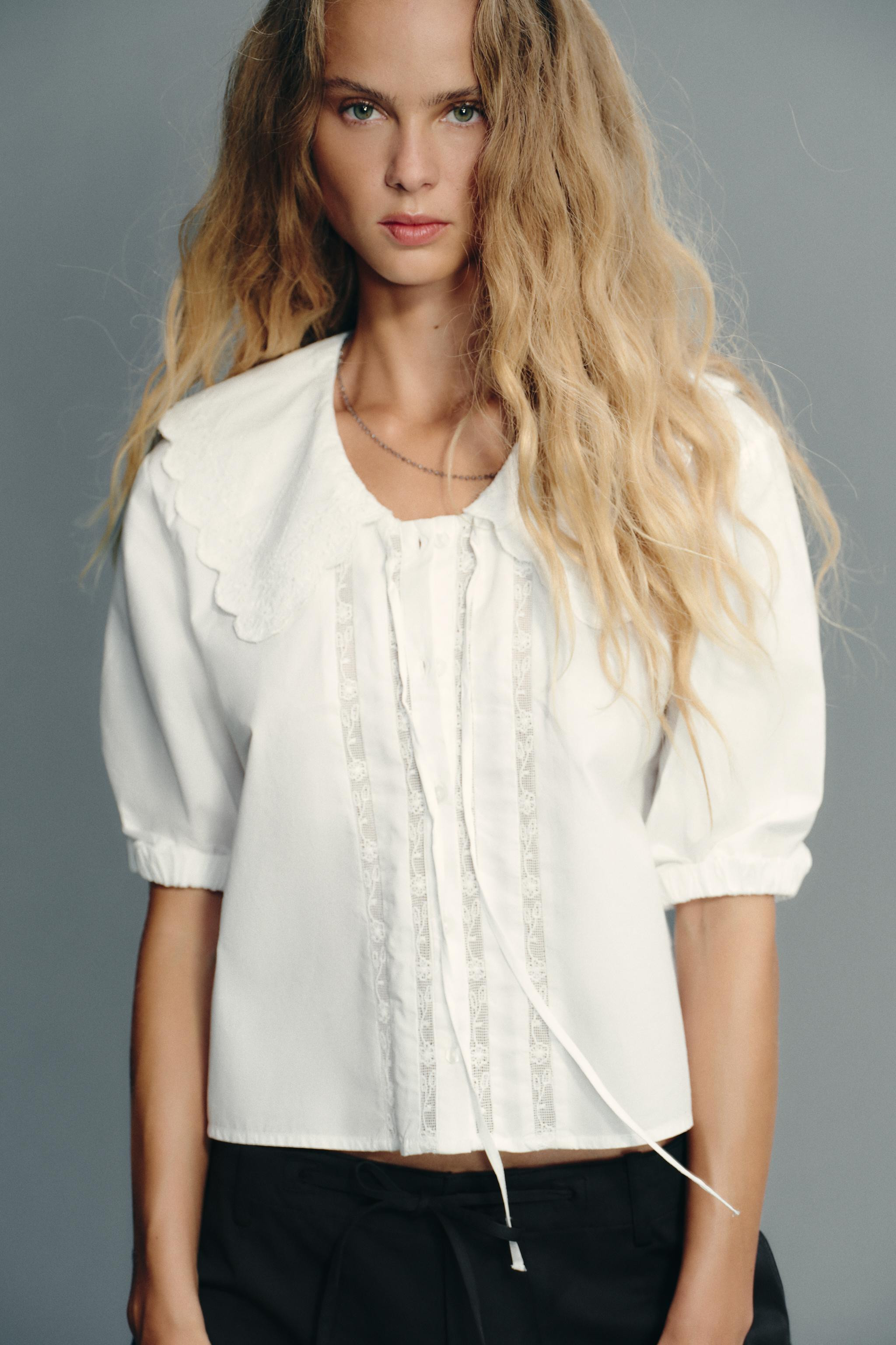 EMBROIDERED PETER PAN COLLAR SHIRT | Zara US