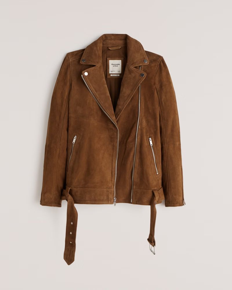 Abercrombie & Fitch Women's Genuine Suede Biker Jacket in Brown - Size S | Abercrombie & Fitch (US)
