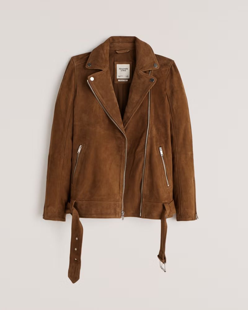 Abercrombie & Fitch Women's Genuine Suede Biker Jacket in Brown - Size S | Abercrombie & Fitch (US)
