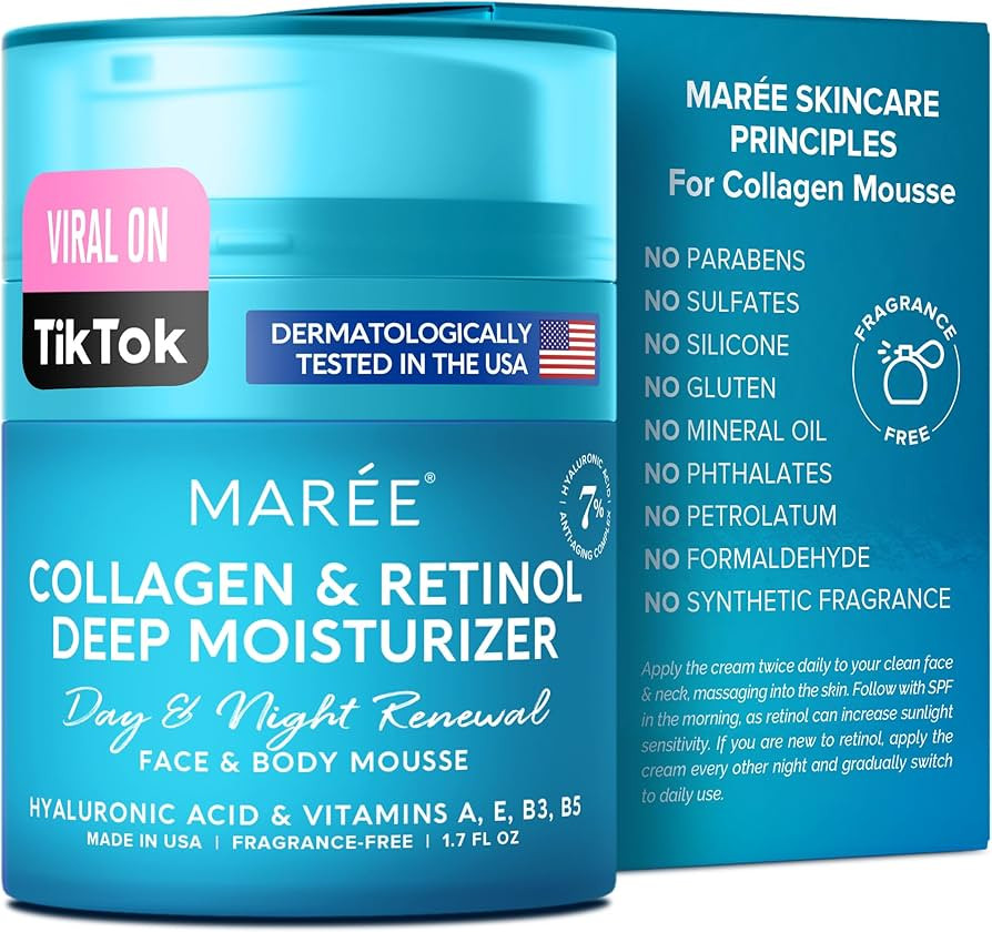MAREE Face & Body Mousse - Collagen Moisturizer for Skin with Hyaluronic Acid & Retinol - Day & N... | Amazon (US)