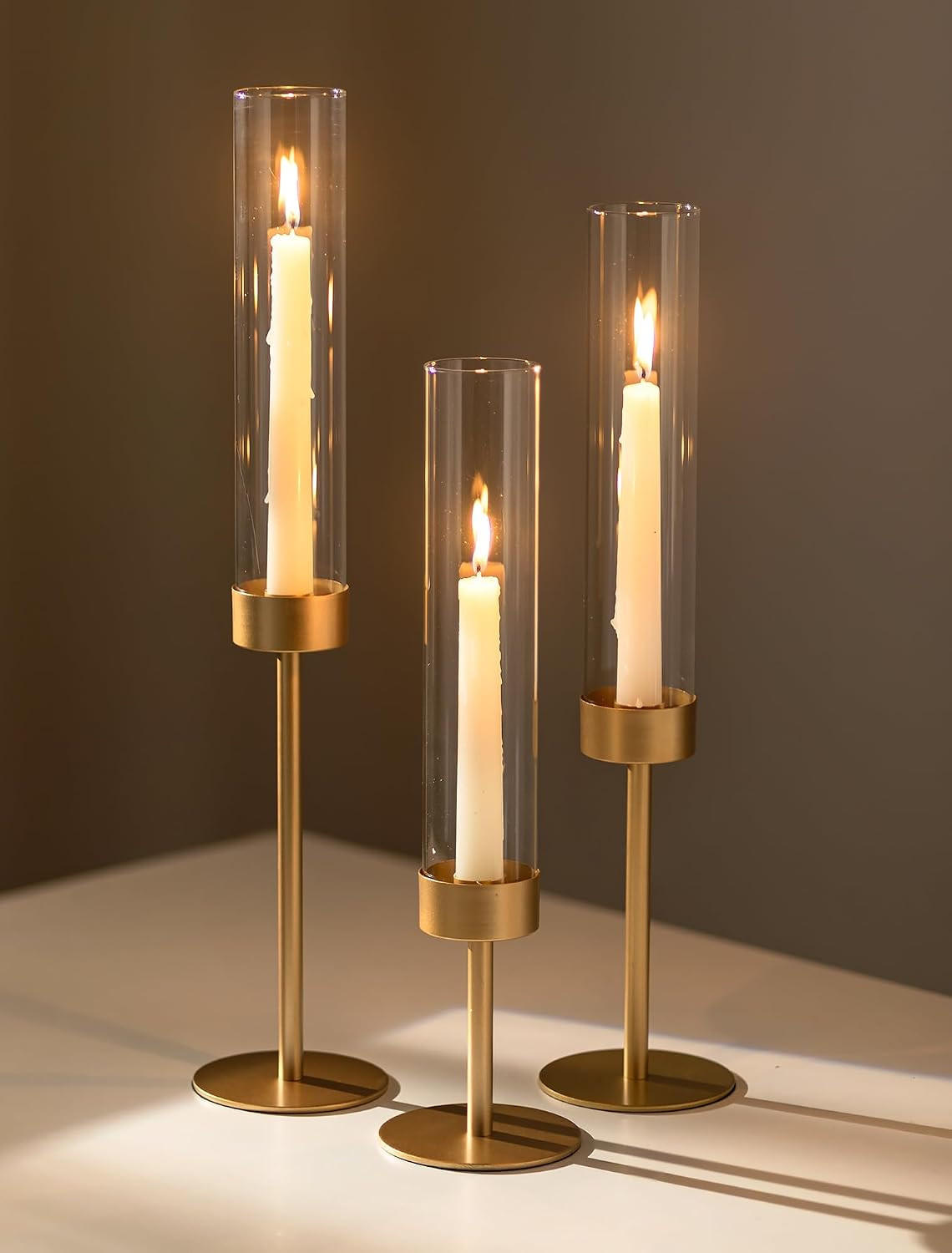 Romadedi Glass Hurricane Candle Holders for Candlestick, Gold, Set of 3 | Amazon (US)