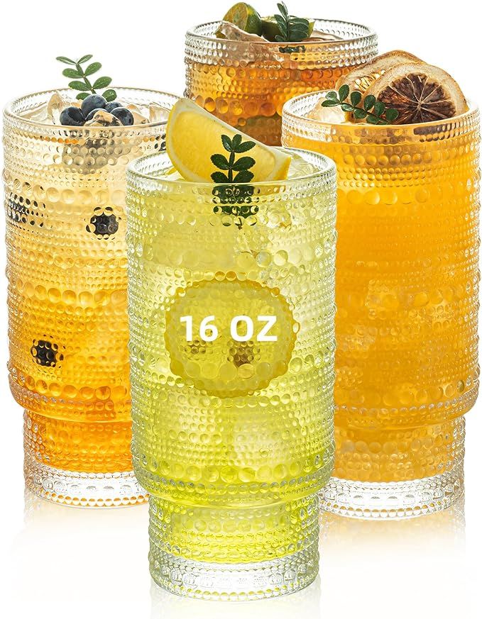 KEMORELA Elegant Highball Glassware Set - 16oz XL Glasses - Mixed Drinks, Iced Coffee, Beer, Juic... | Amazon (US)