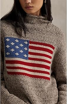 Womens Vintage American Flag Sweater Long Sleeve Turtleneck Knitted Casual Soft Lightweight Pullo... | Amazon (US)