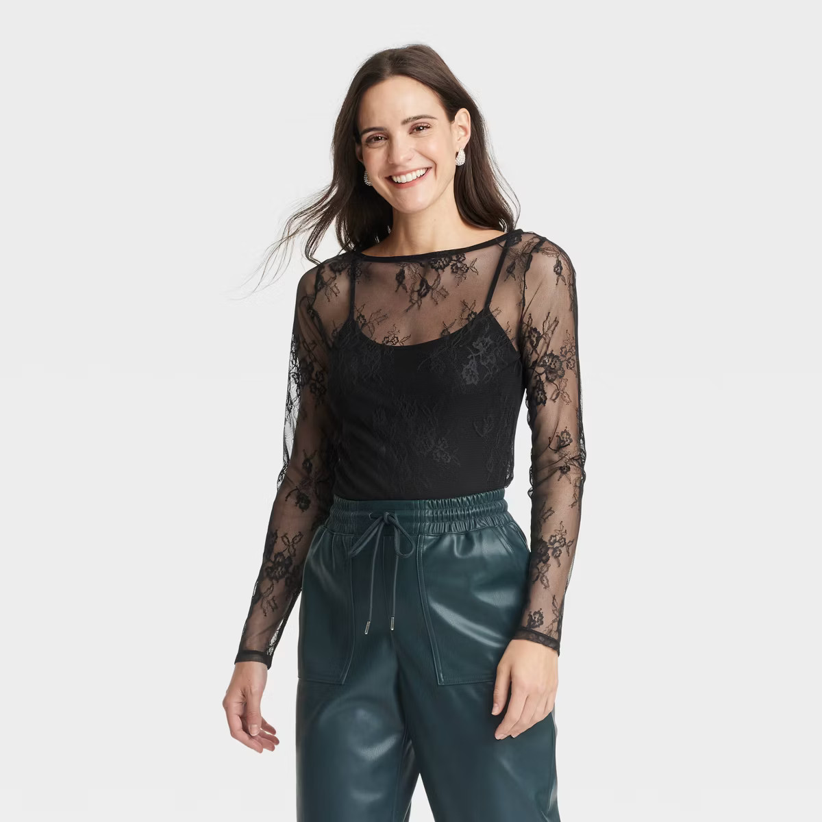 Women's Slim Fit Long Sleeve Lace Top - A New Day™ | Target