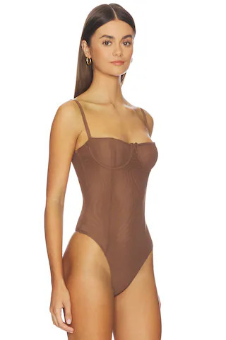 Mesh Bustier Bodysuit Top in Saddlewood | Revolve Clothing (Global)