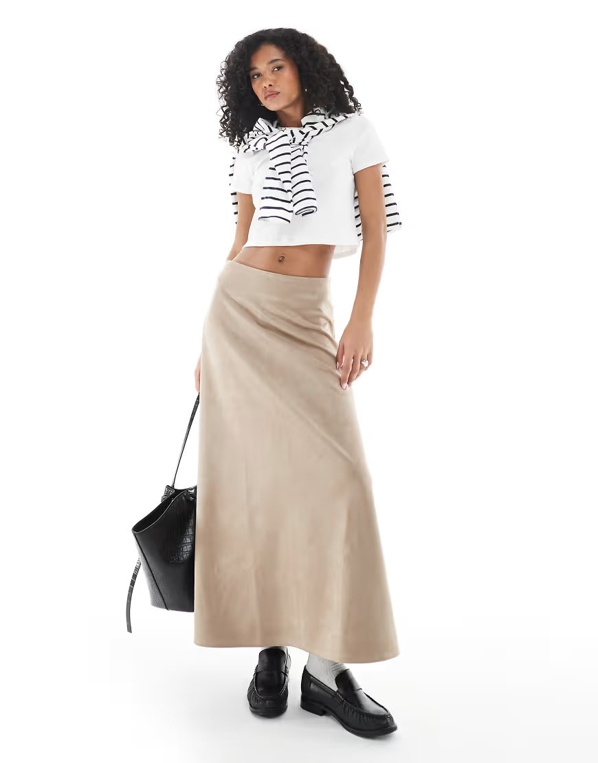 ONLY faux suede maxi skirt in stone-Neutral | ASOS (Global)