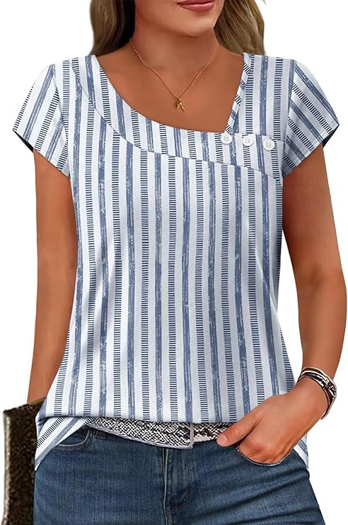 SAMPEEL Summer Tops for Women 2026 Trendy Cap Short Sleeve Shirts Dressy Casual Business Outfits ... | Amazon (US)
