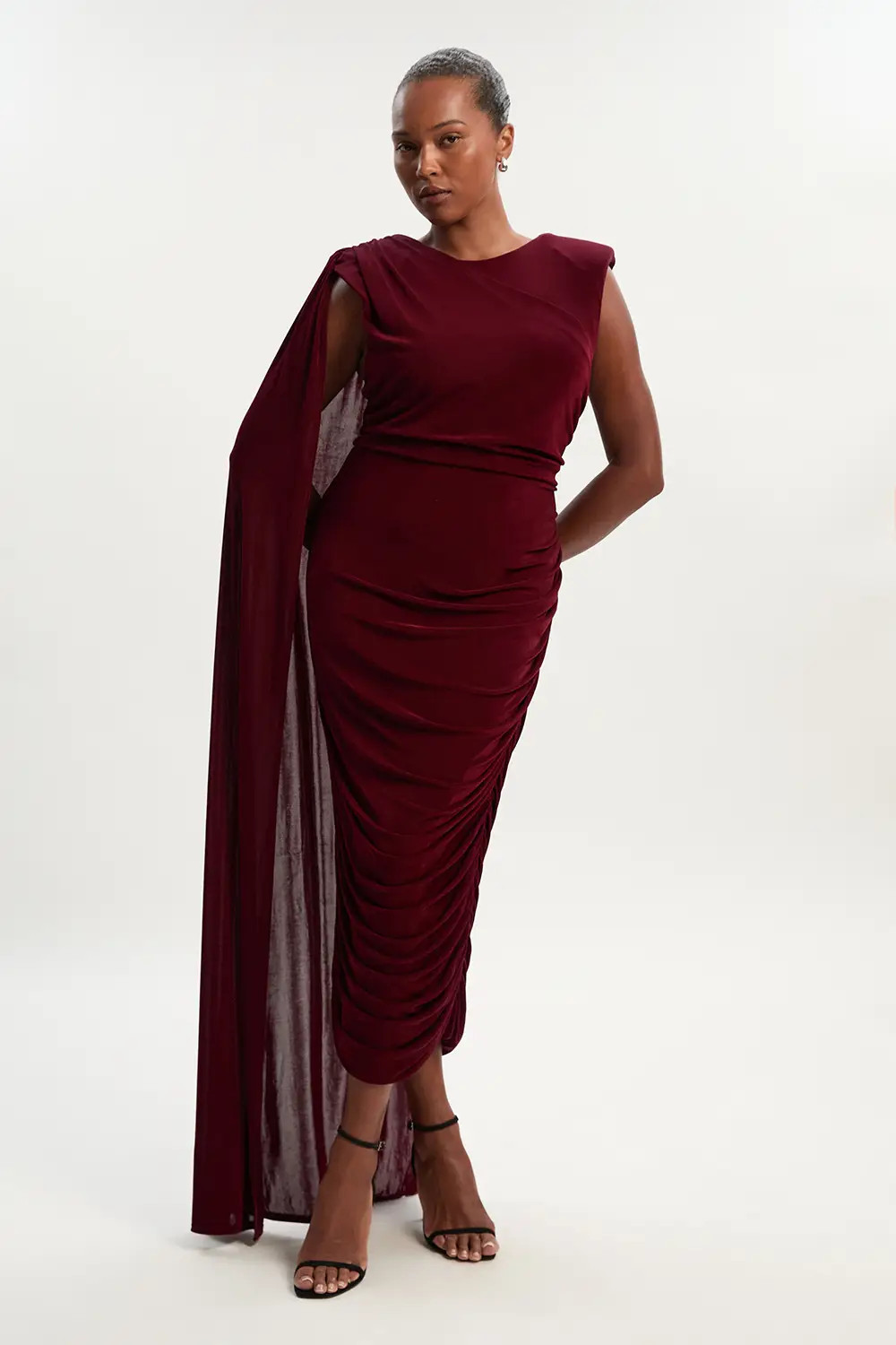 Burgundy KarenMillen Plus Size Premium Slinky Crepe Scarf Detail Maxi Dress | Boohoo USA | boohoo (US & Canada)