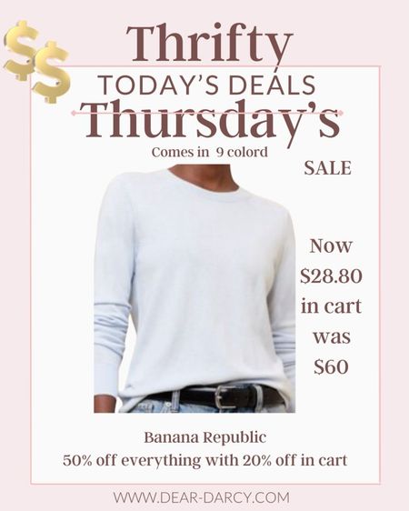 Sale alert🚨

Thrifty Thursday 

Banana Republic 

The best all season sweater 
So soft comes in 9 colors and on major sale 40% off with another 20% off at check out $29 

for a sweater you’ll want in multiple colors. 



#LTKfindsunder50 #LTKstyletip #LTKsalealert