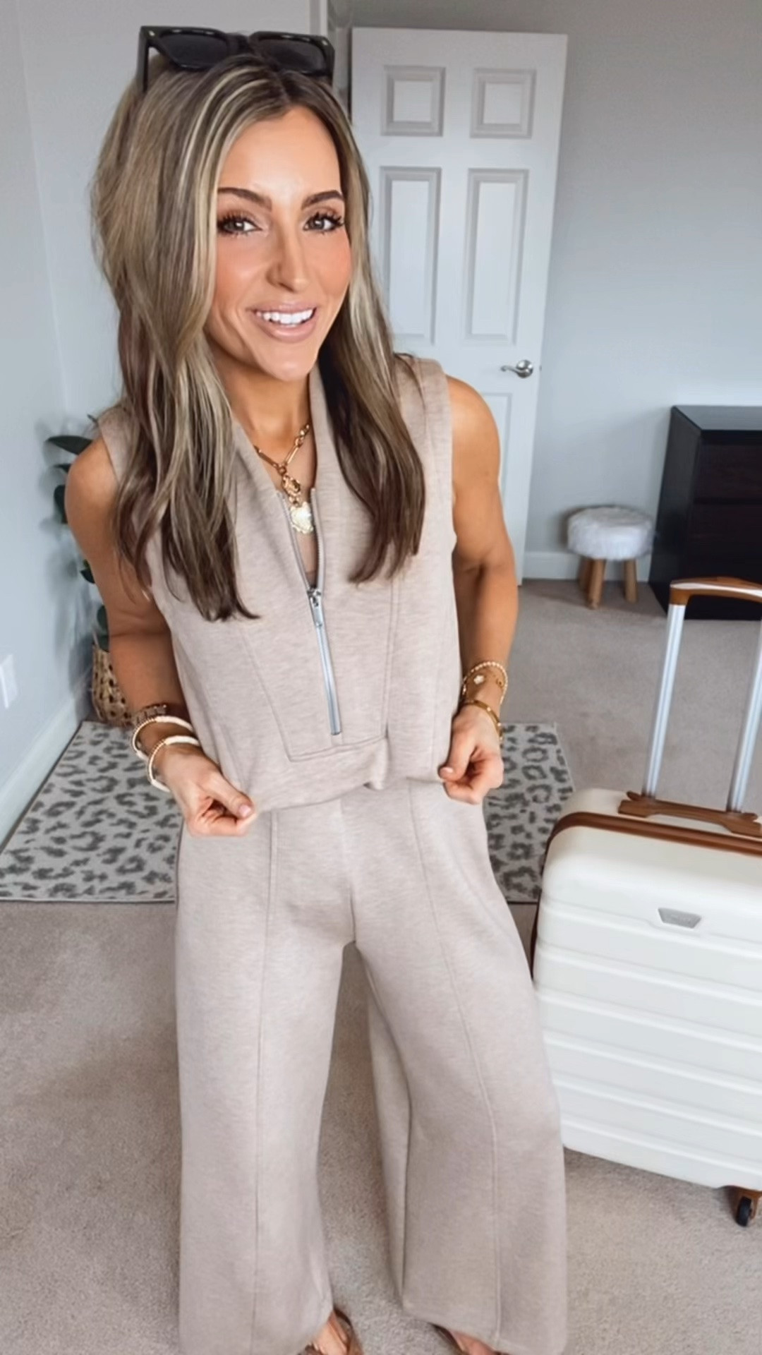 AirEssentials Shawl Collar HalfZip Jumpsuit is what our dreams are made of!! It’s the amazing oh-so-soft fabric that sets it apart from all else! Pockets and a hidden back opening for easy  access. Perfect for everyday casual & even travel! I’m wearing size XS, petite. I’m 5’5”