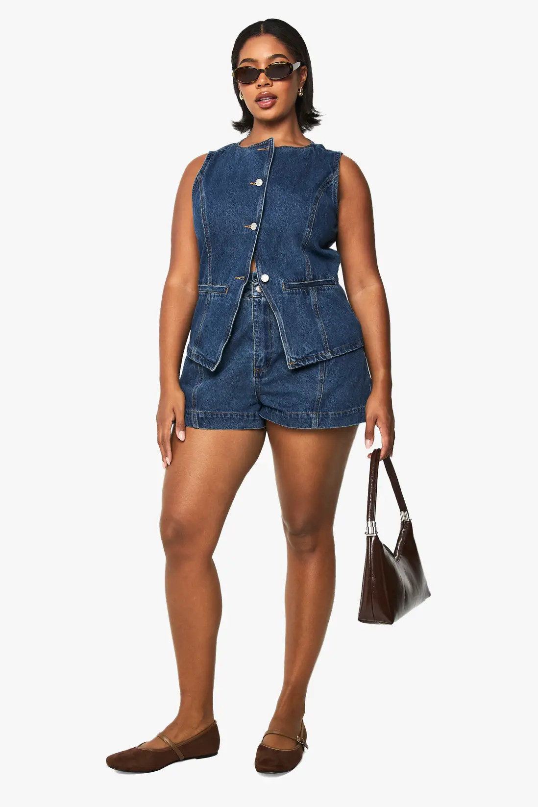 Mid Blue Plus Denim Longline Waistcoat | Boohoo USA | boohoo (US & Canada)