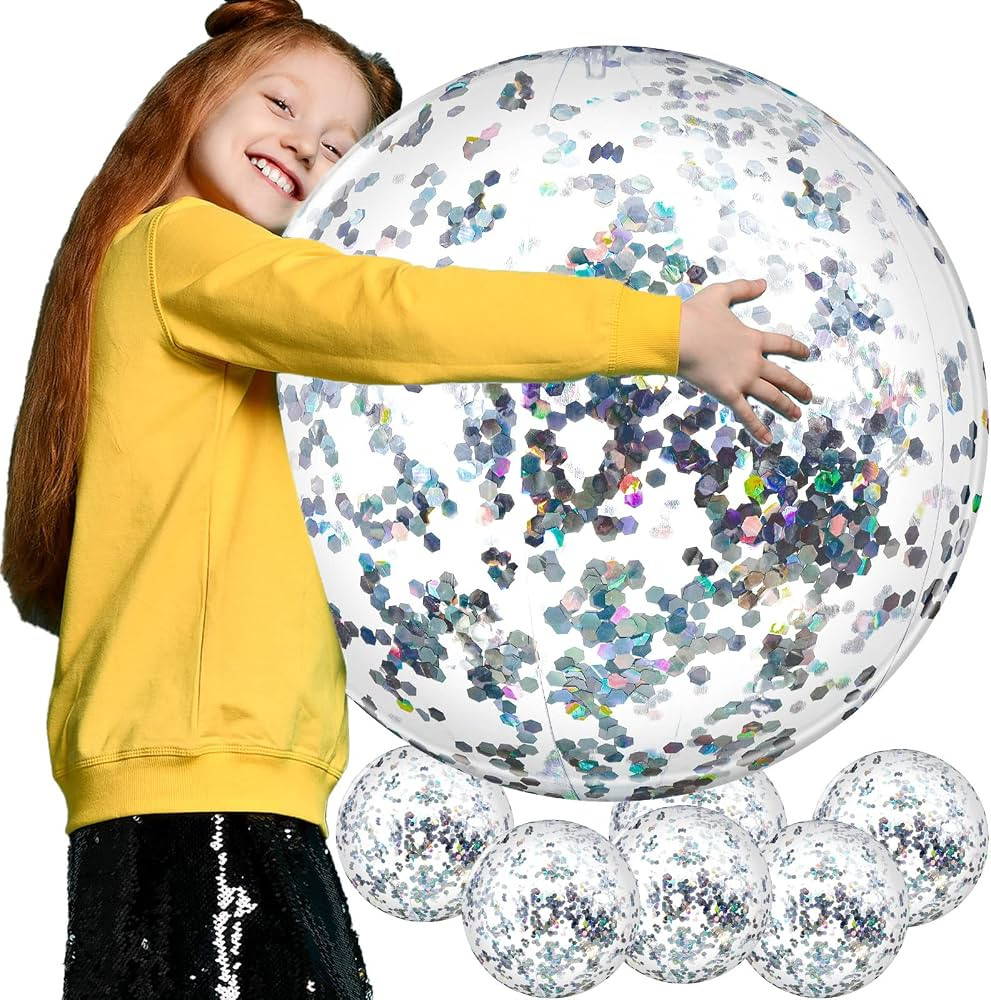 6 Pieces Inflatable Beach Ball Glitter Christmas Swimming Pool Balls 24 Inches Christmas Outdoor ... | Amazon (US)