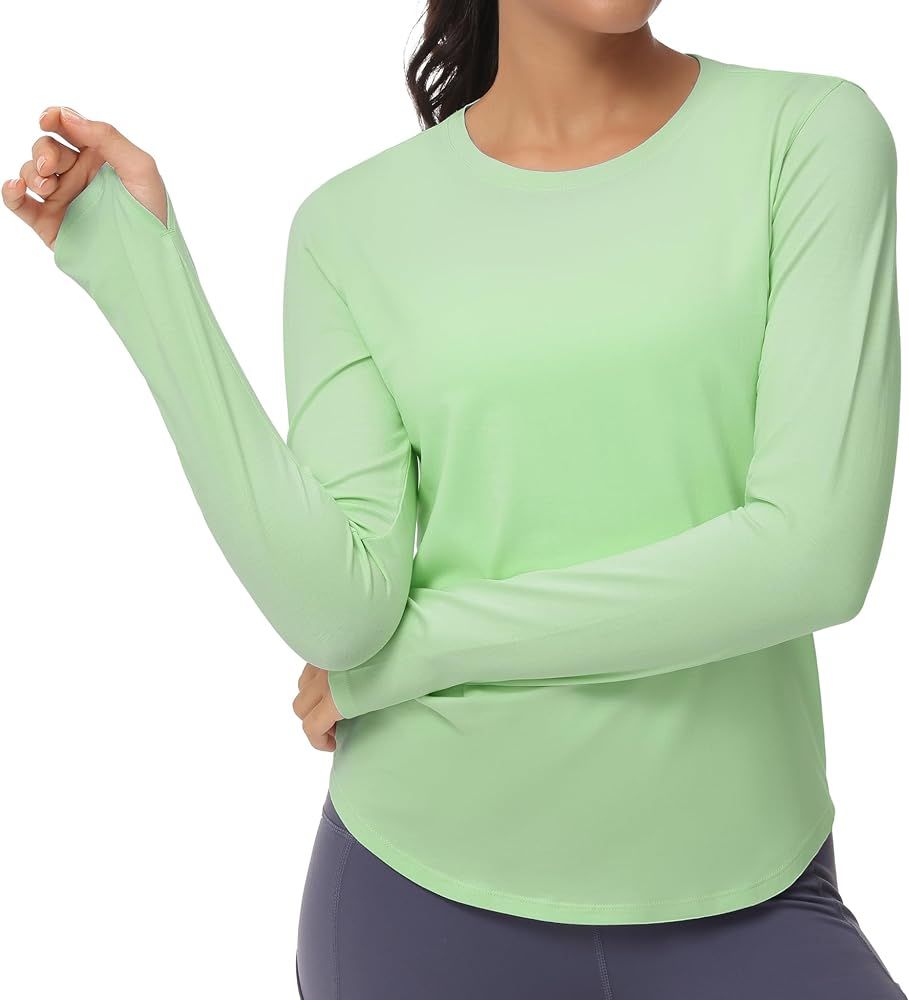 THE GYM PEOPLE Women's Long Sleeve Workout Shirts Athletic Crewneck Hiking Tops with Thumb Hole | Amazon (US)