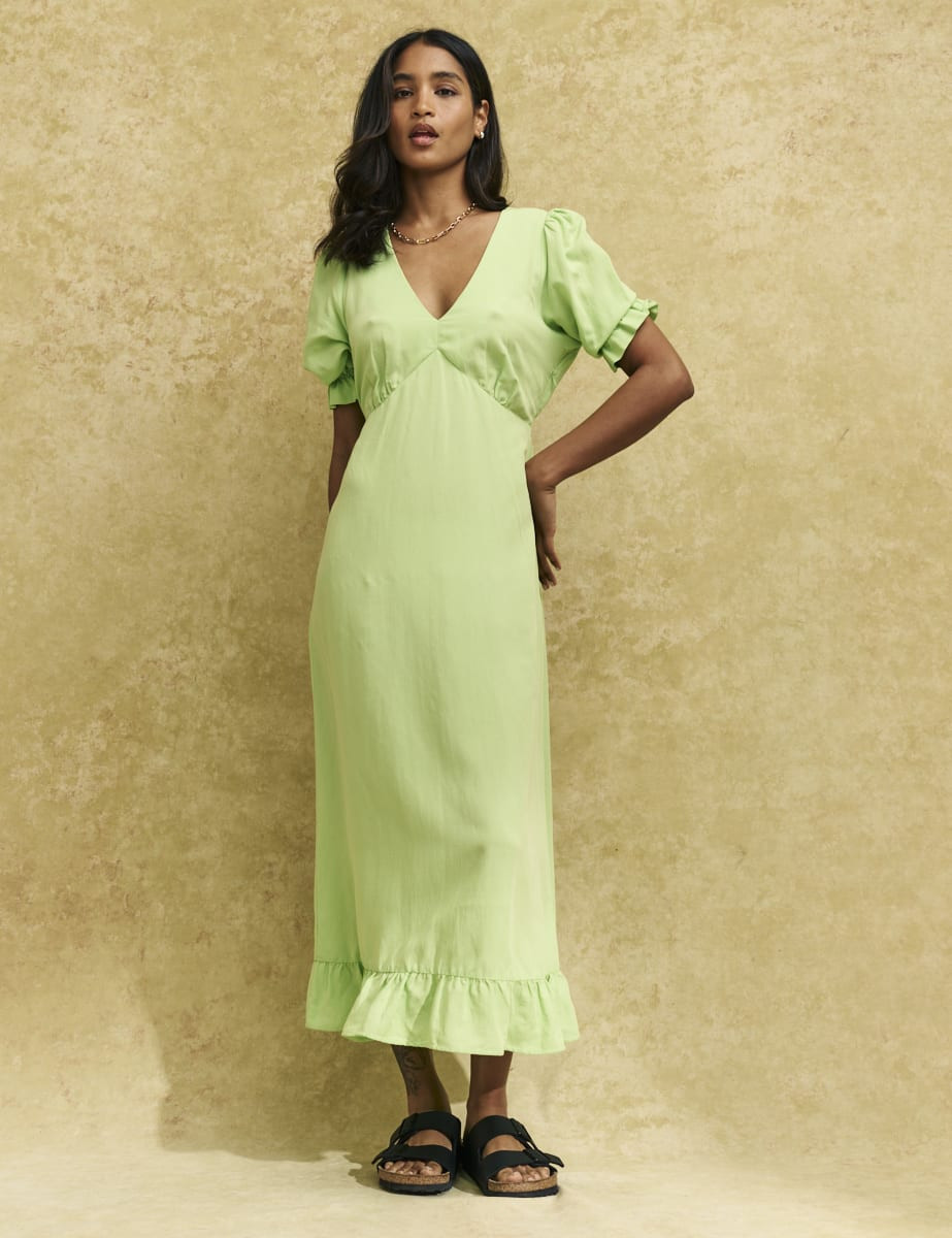 Green Linen-blend Delilah Midi Dress | Nobody's Child