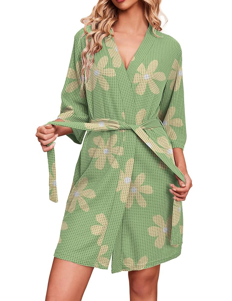 Ekouaer Robes for Women Waffle Knit Bathrobe Soft Lightweight Knee Length Loungewear S-XXL | Amazon (US)