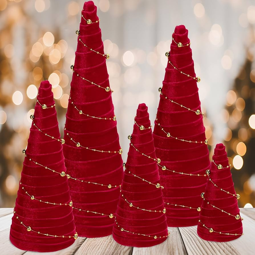 Ceenna 5 Set Velvet Trees Christmas Velvet Trees Ornaments with Beads String Modern Christmas Dec... | Amazon (US)