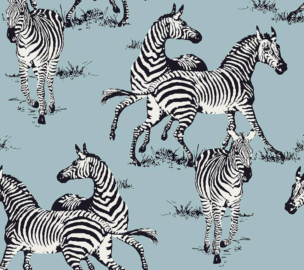 NextWall Harry & Grace Playful Zebras Peel and Stick Wallpaper (Light Blue) | Amazon (US)