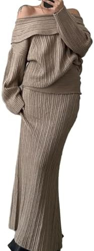 Unybwonn Skirt Sets Women 2 Piece Outfits off the Shoulder Sweater and Knitted Skinny Maxi Skirts... | Amazon (US)