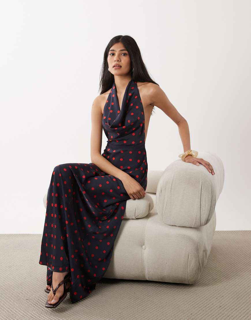 WeWoreWhat cowl halter maxi dress in polka dot navy | ASOS (Global)
