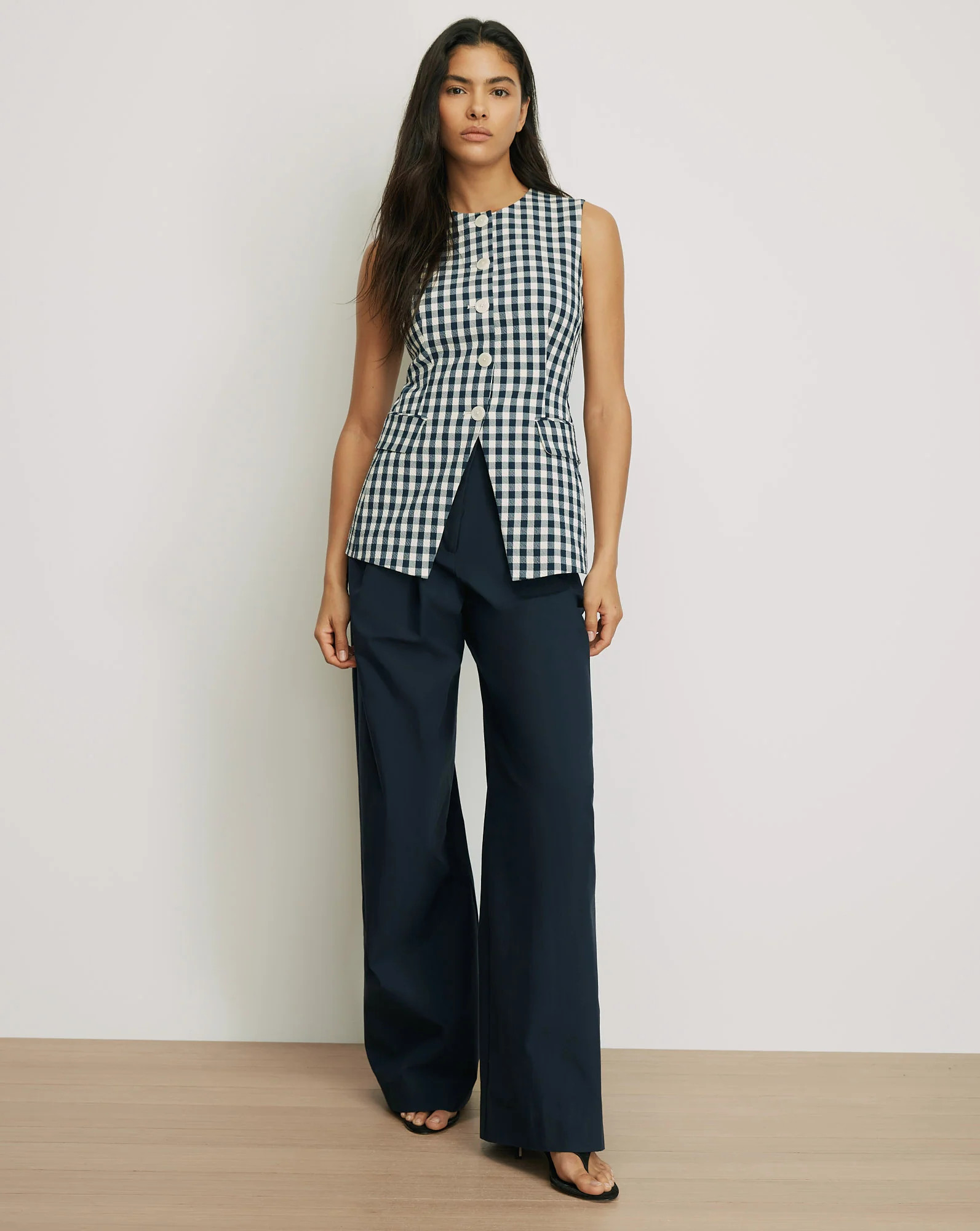 Lois Gingham Vest in Navy/Dove White | Veronica Beard | Veronica Beard
