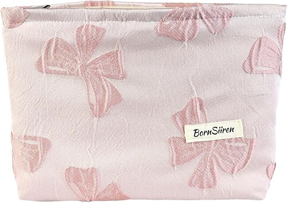 Pink Bow Makeup Bag,Cosmetic Bag for Women, Large Capacity Toiletry Bag,Zipper Pouch, Travel Acce... | Amazon (US)