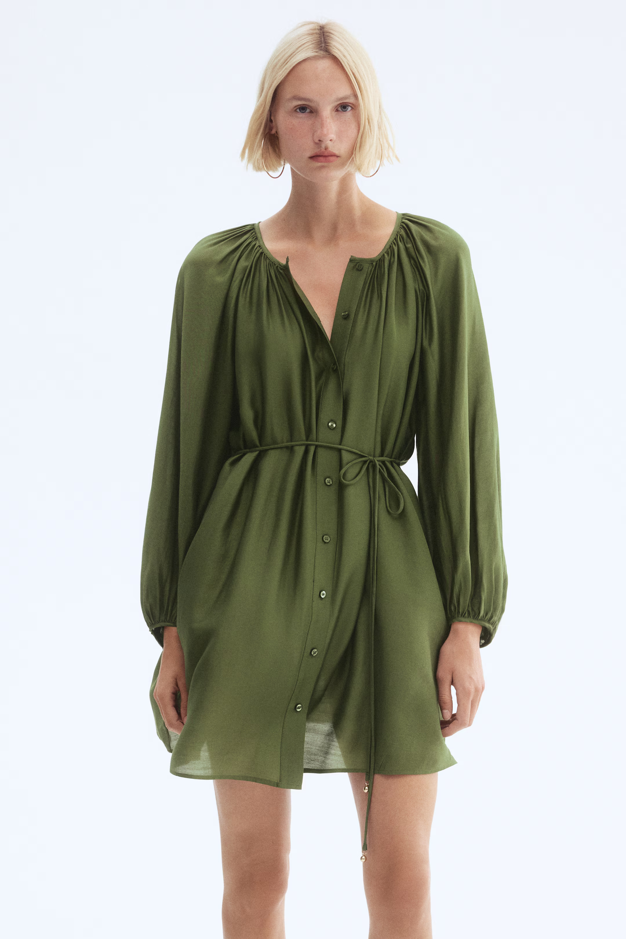 Vestido oversize con cinturón de anudar - Verde oscuro - MUJER | H&M ES | H&M (FR, IT, ES, PT, BE)