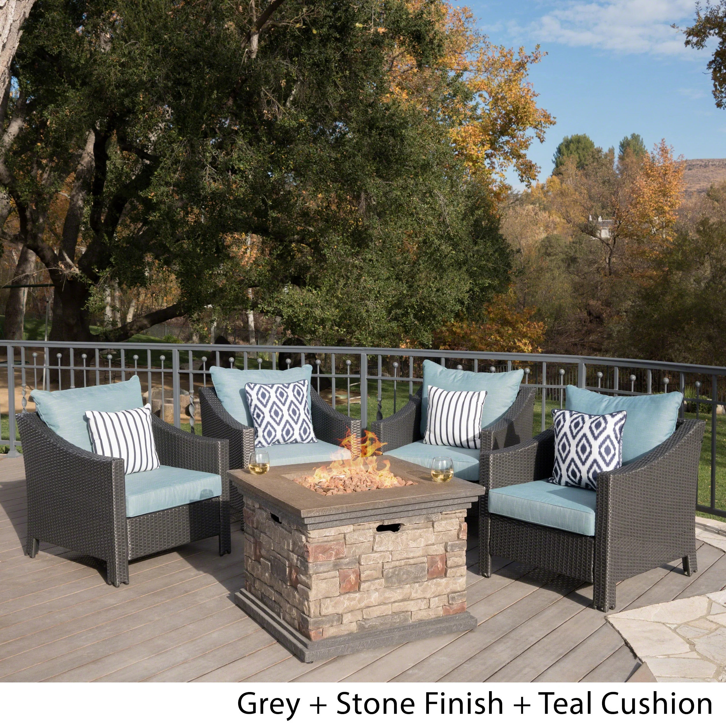 Antibes Outdoor 5-piece Wicker Club Chair Set with Square Stone Firepit by Christopher Knight Home | Bed Bath & Beyond