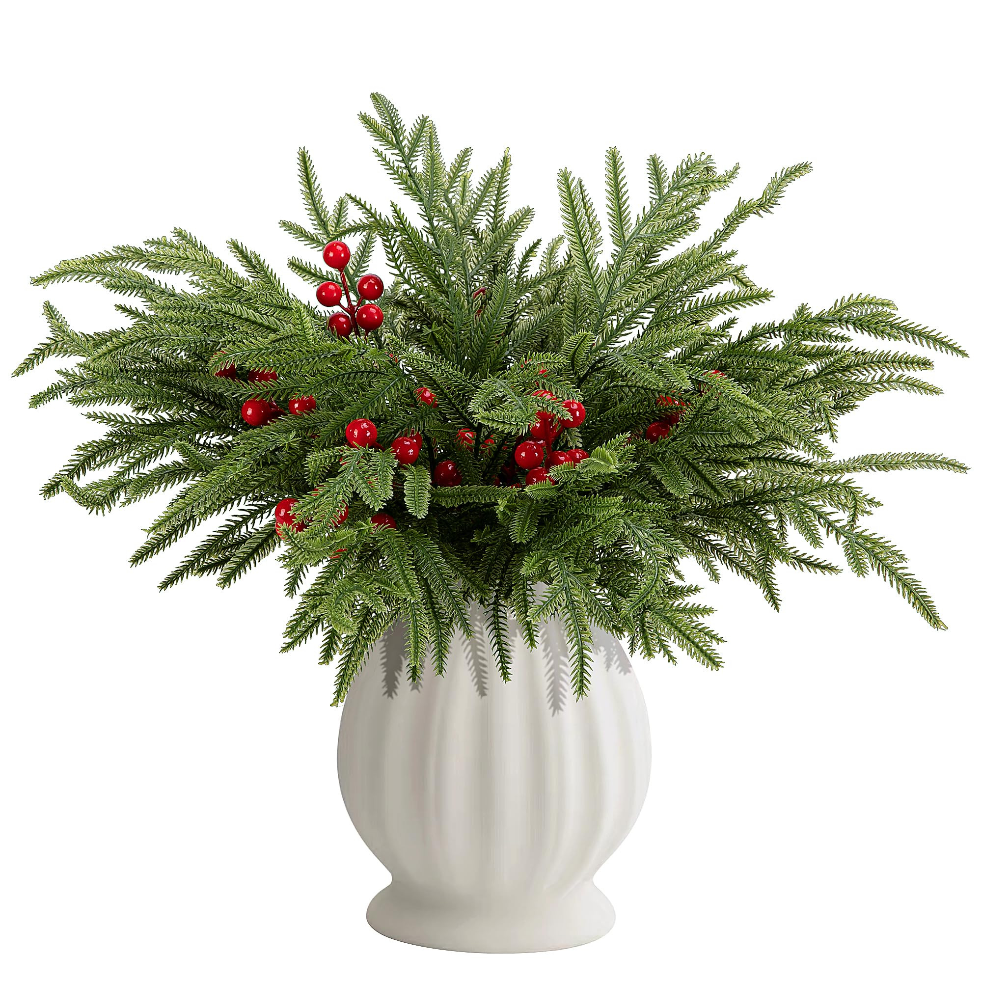 Watayo 60 Pcs Christmas Norfolk Pine Branches with Red Berry Stems, 14" Artificial Greenery Norfo... | Amazon (US)
