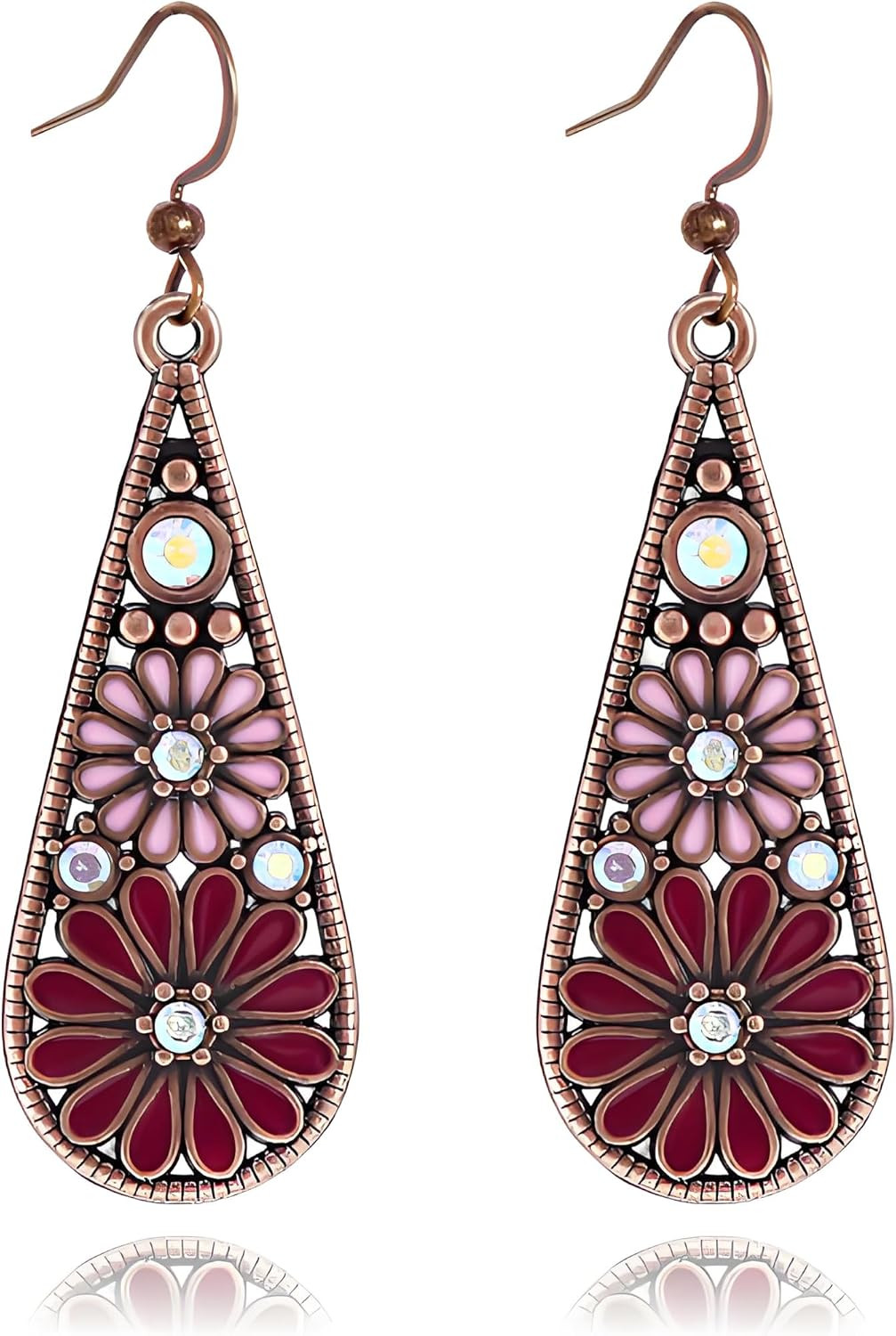 MALOYANVE Bohemian Crystal Teardrop Earrings for Women Vintage Tribal Geometric Enamel Rhinestone Hollow Flower Earring Handmade National Statement Jewelry Gift | Amazon (US)