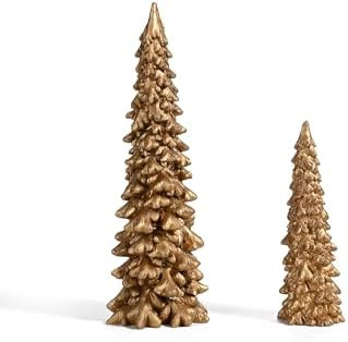 RM ROOMERS Christmas Tree Figurines, 2Pcs Christmas Trees Resin Distressed Gold Table Top, Small ... | Amazon (US)