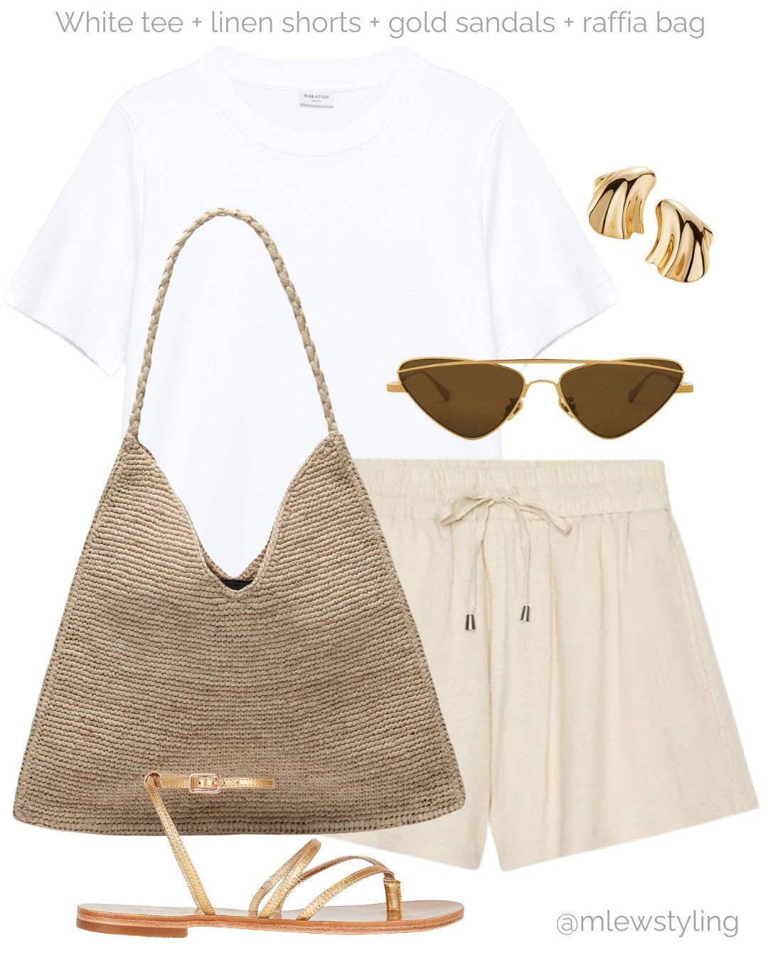 Hot weather outfit formula: white tee, linen shorts, gold sandals, and raffia bag ✨

Tags: elevated heat wave outfit, Devon Windsor sunglasses, Jenny bird gold earrings, neutral aesthetic, massimo dutti shoulder bag, summer outfit, vacation look

#LTKShoeCrush #LTKTravel #LTKStyleTip