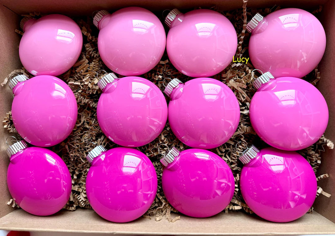 Set of 12 Hand-painted Colorful Christmas DISC Ornaments 3 PINK Tones Shatterproof 3.15 Inches - ... | Etsy (US)