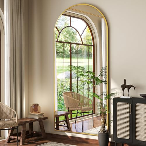 BEAUTYPEAK Arch Mirror Full Length, Floor Length Mirror, 76"x34" Wall Mirror Full Length, Oversized Floor Mirror, Aluminum Alloy Frame Full Body Mirror for Bedroom, Dressing Room, Gold | Amazon (US)