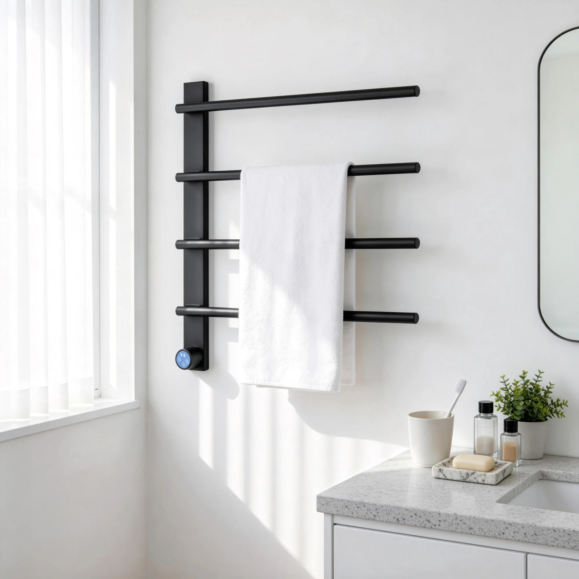 4 Bars Wall Mounted Electric Towel Warmer With Temperature Display ETW04-BL-4A-344 | Wayfair North America