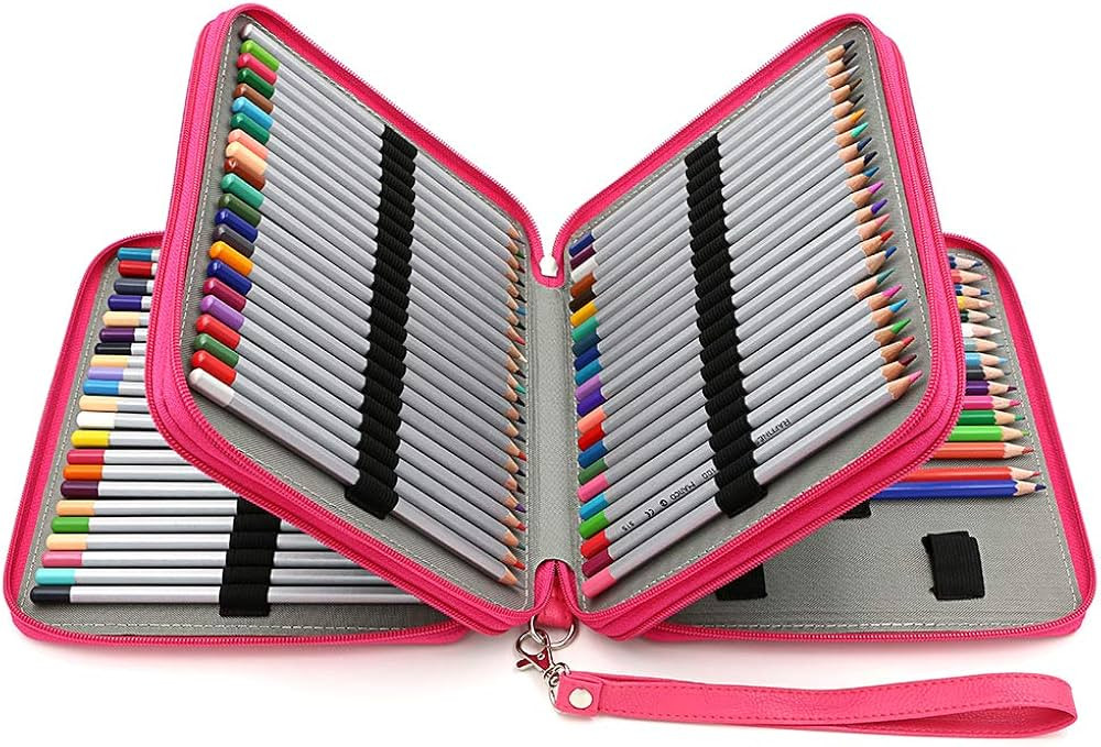 BTSKY Deluxe PU Leather Pencil Case For Colored Pencils - 120 Slot Pencil Holder with Handle Stra... | Amazon (US)